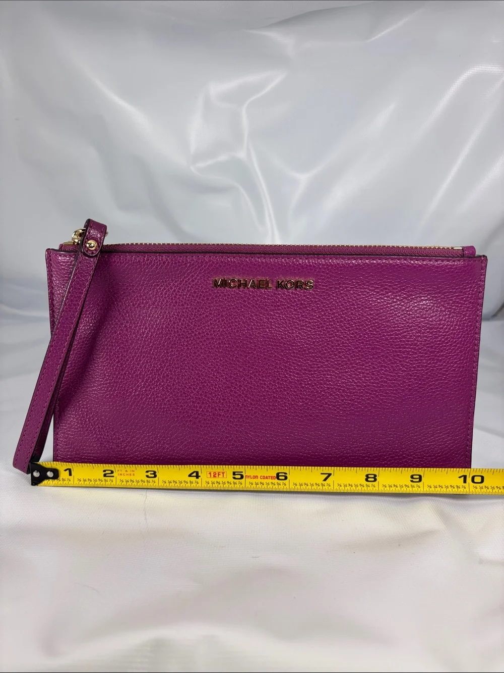 Michael Kors Magenta Pebbled Leather Wristlet Clutch with Gold Hardware